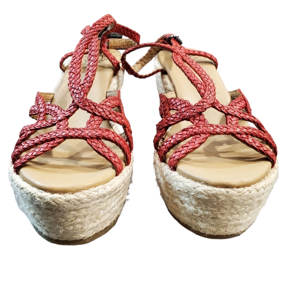 Vintage Foundry Espadrill Sandals Womens Size 10 Red Ankle Straps Wedge Sandals - Picture 9 of 13